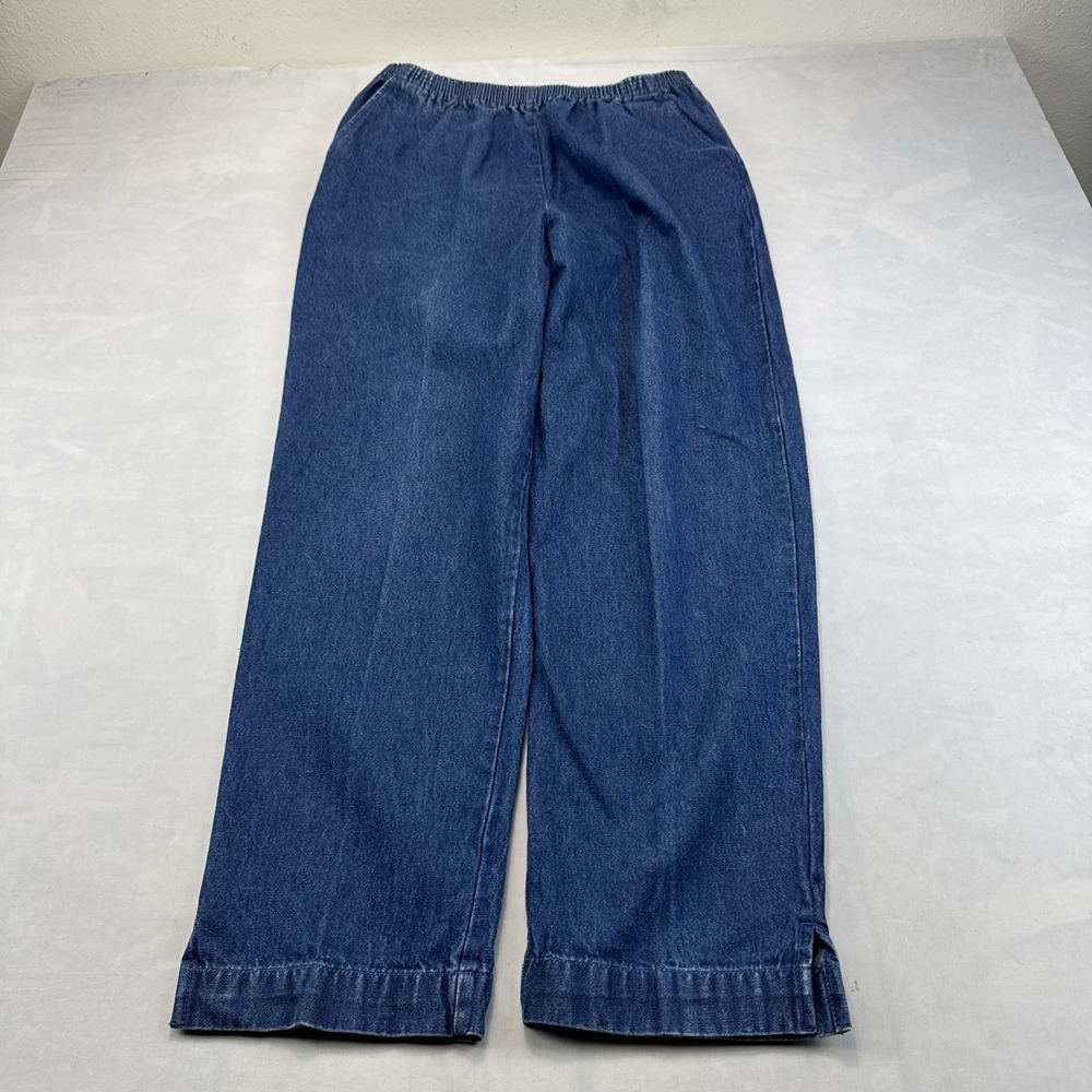 Blair Womens Denim Pants Size M Blue Cotton Pull On Elastic Waist Wide Leg